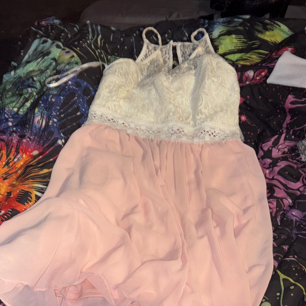 by & by Cream and Pink Lace Dress